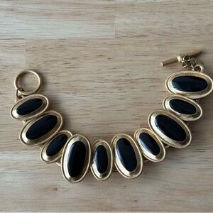 ANNE KLEIN Vintage Gold Tone Black Oval Link Bracelet Signed